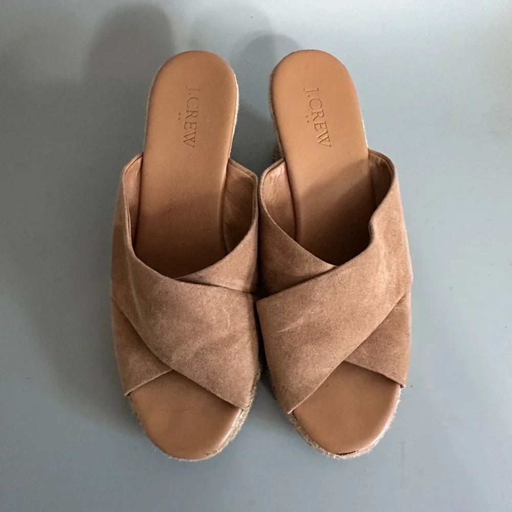 J.Crew Womens Tan Suede Crossover Espadrille Wedge Sandals BH272 Size 8
